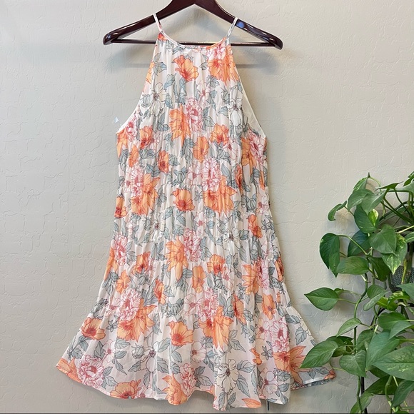 Cupshe Dresses & Skirts - Cupshe lined summer dress, tangerine color floral print,knee length, size L, NWT